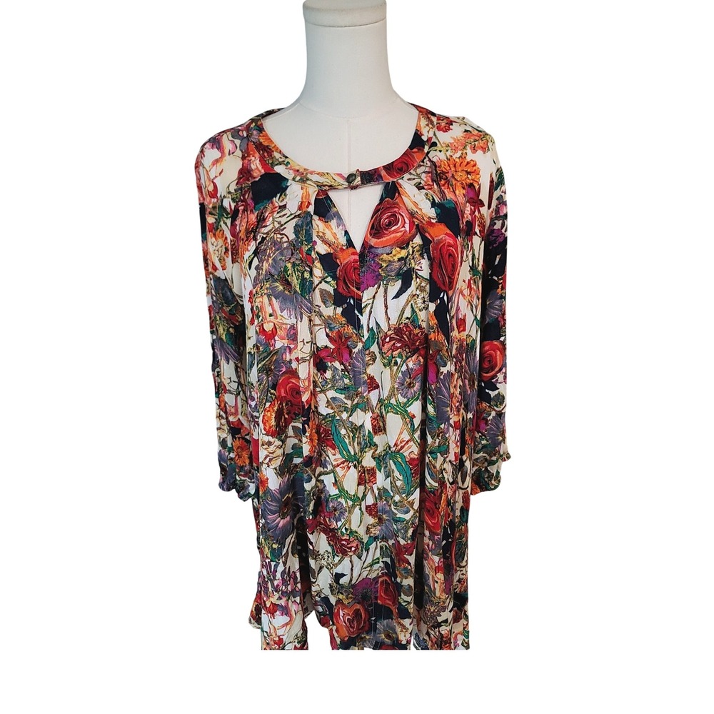 Jodifl Floral Print Long Sleeve Mini Dress Boho Chic Keyhole Casual‎ - Picture 6 of 9